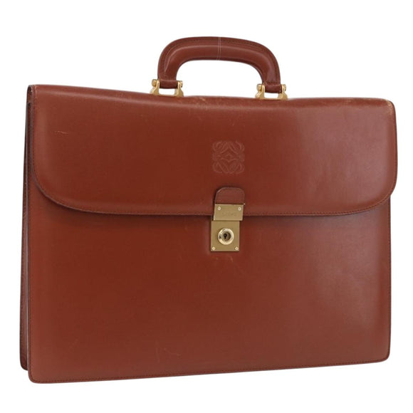 LOEWE Business Bag Leather Brown Gold Auth bs36070