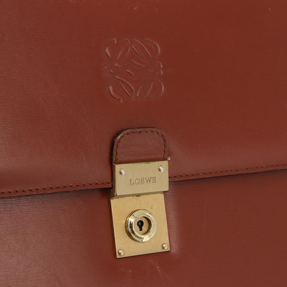 LOEWE Business Bag Leather Brown Gold Auth bs36070