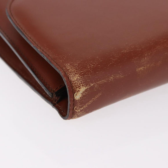 LOEWE Business Bag Leather Brown Gold Auth bs36070