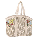 Christian Dior Trotter Canvas Hand Bag Beige Silver Auth bs36071-1