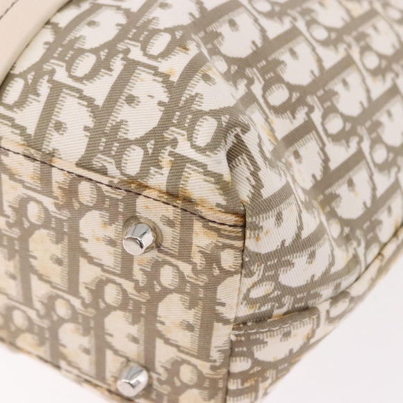 Christian Dior Trotter Canvas Hand Bag Beige Silver Auth bs36071