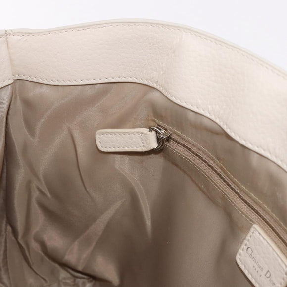 Christian Dior Trotter Canvas Hand Bag Beige Silver Auth bs36071