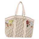 Christian Dior Trotter Canvas Hand Bag Beige Silver Auth bs36071-13