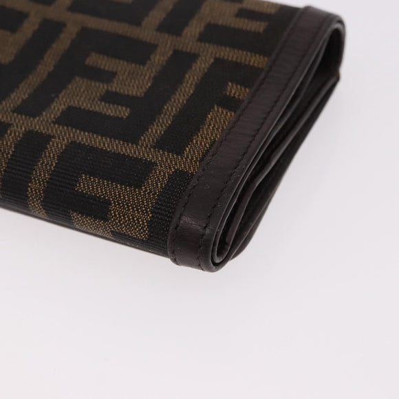 FENDI Zucca Canvas Wallet Black Brown Auth bs36073