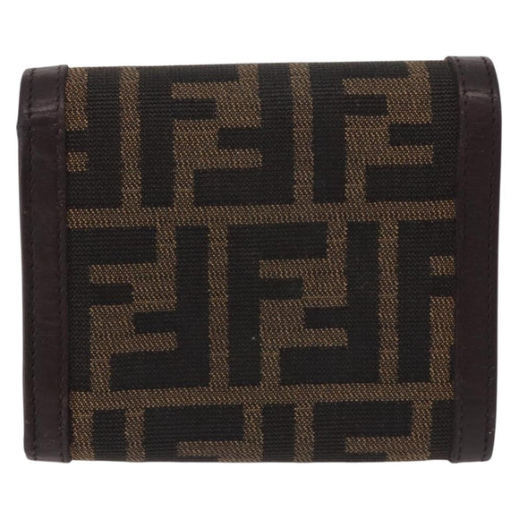 FENDI Zucca Canvas Wallet Black Brown Auth bs36073