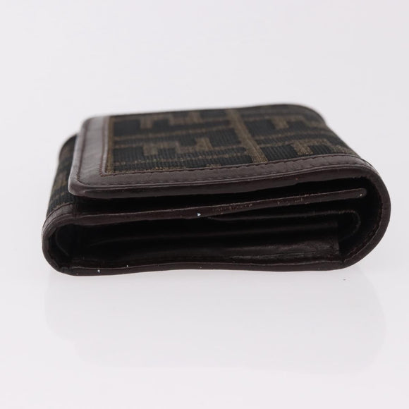 FENDI Zucca Canvas Wallet Black Brown Auth bs36073