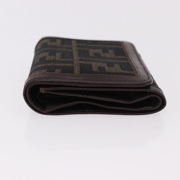 FENDI Zucca Canvas Wallet Black Brown Auth bs36073