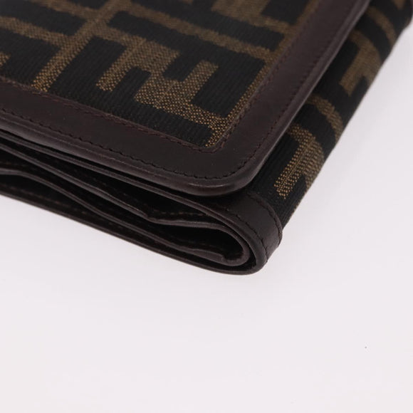 FENDI Zucca Canvas Wallet Black Brown Auth bs36073