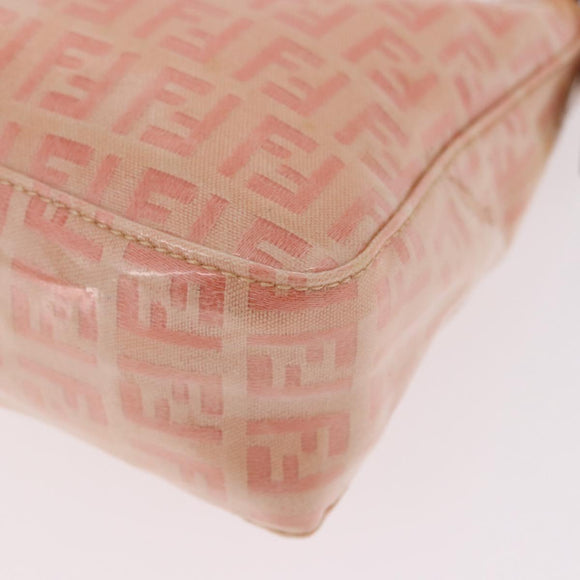 FENDI Zucchino Canvas Hand Pouch Coated Canvas Pink Gold Auth bs36075