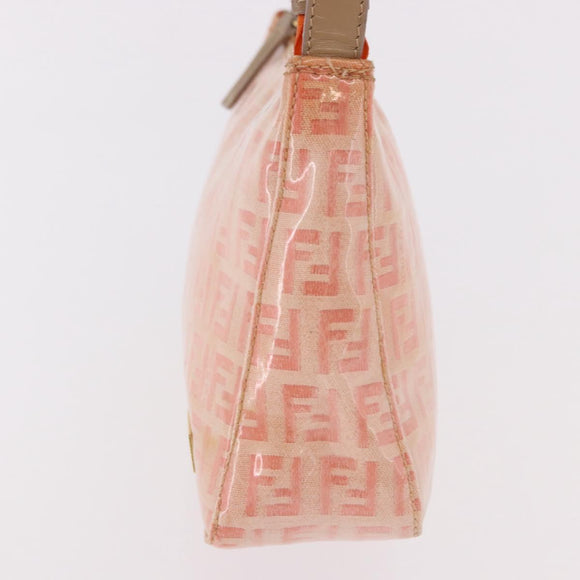 FENDI Zucchino Canvas Hand Pouch Coated Canvas Pink Gold Auth bs36075