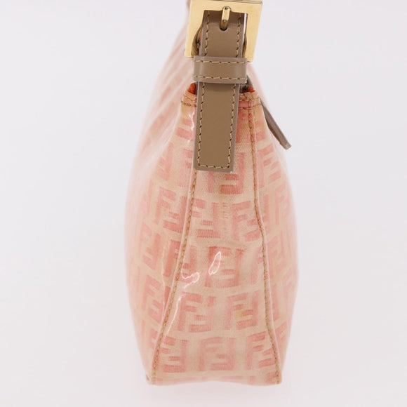FENDI Zucchino Canvas Hand Pouch Coated Canvas Pink Gold Auth bs36075