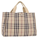BURBERRY Nova Check Hand Bag Canvas Beige Silver Auth bs36078-1