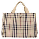 BURBERRY Nova Check Hand Bag Canvas Beige Silver Auth bs36078-13
