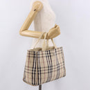 BURBERRY Nova Check Hand Bag Canvas Beige Silver Auth bs36078-24