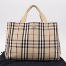 BURBERRY Nova Check Hand Bag Canvas Beige Silver Auth bs36078-12