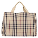 BURBERRY Nova Check Hand Bag Canvas Beige Silver Auth bs36078-2
