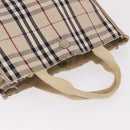 BURBERRY Nova Check Hand Bag Canvas Beige Silver Auth bs36078-7