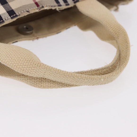 BURBERRY Nova Check Hand Bag Canvas Beige Silver Auth bs36078