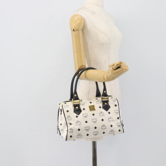 MCM Vicetos Logogram Hand Bag PVC Leather White Gold Auth bs36079