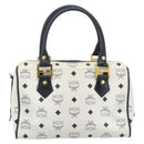 MCM Vicetos Logogram Hand Bag PVC Leather White Gold Auth bs36079-3