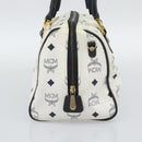 MCM Vicetos Logogram Hand Bag PVC Leather White Gold Auth bs36079-4