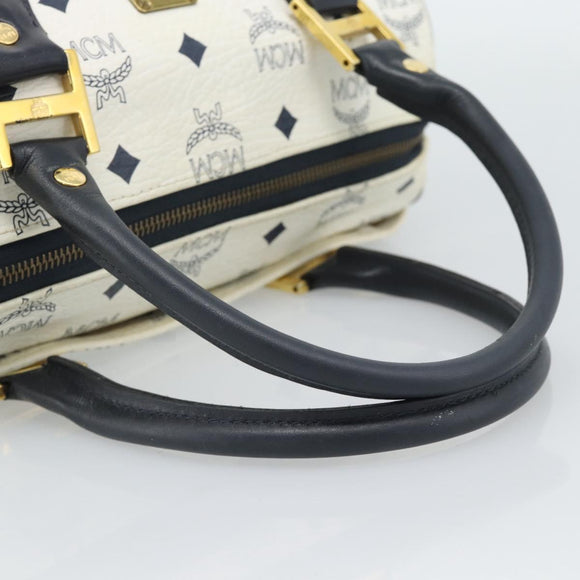 MCM Vicetos Logogram Hand Bag PVC Leather White Gold Auth bs36079