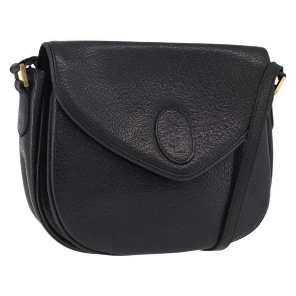 SAINT LAURENT Shoulder Bag Leather Black Gold Auth bs36080