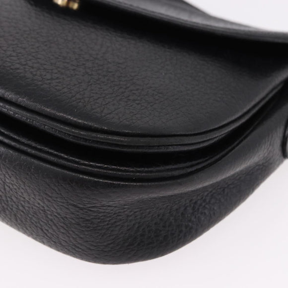 SAINT LAURENT Shoulder Bag Leather Black Gold Auth bs36080