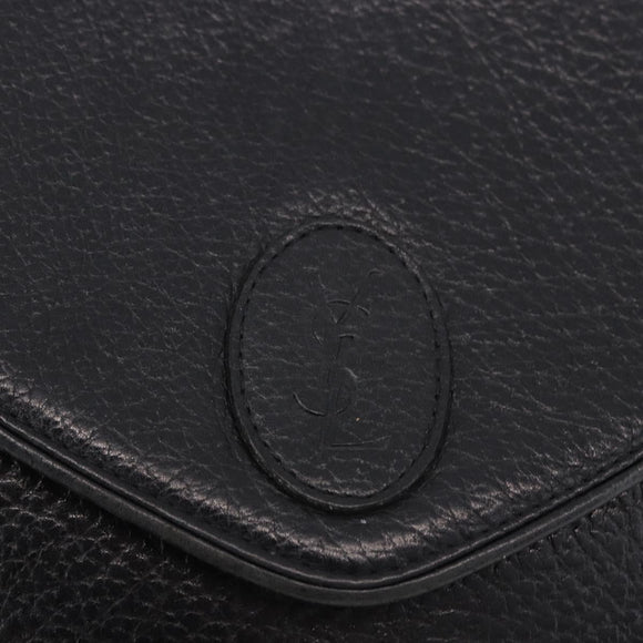 SAINT LAURENT Shoulder Bag Leather Black Gold Auth bs36080