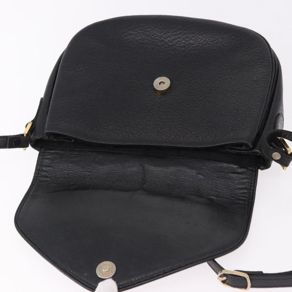 SAINT LAURENT Shoulder Bag Leather Black Gold Auth bs36080