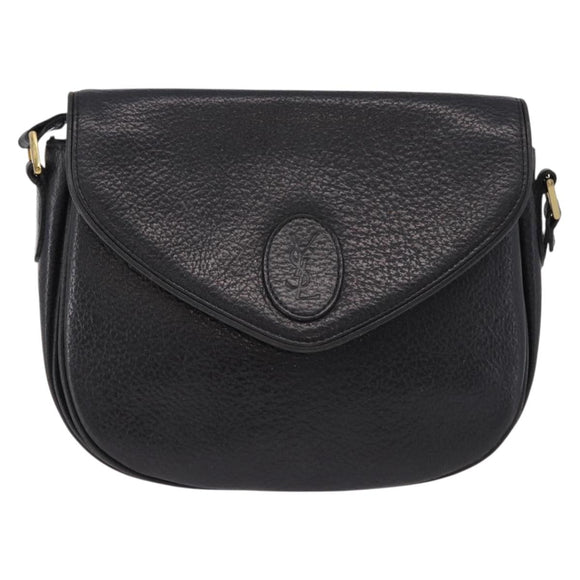 SAINT LAURENT Shoulder Bag Leather Black Gold Auth bs36080