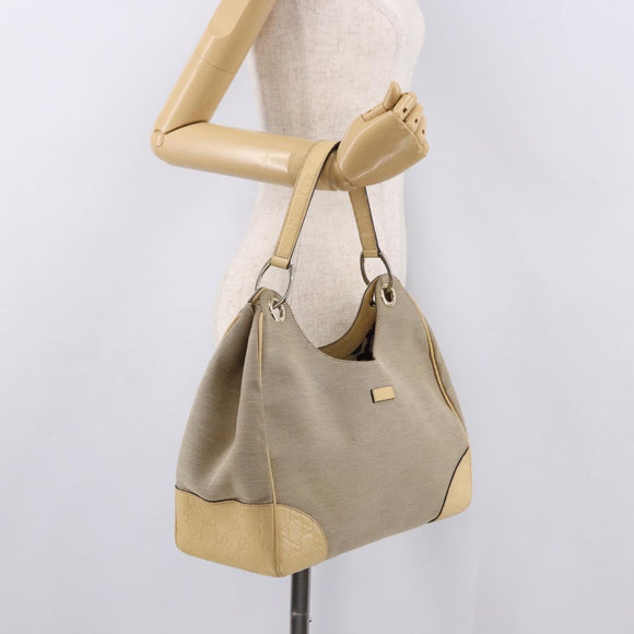 GUCCI GG Canvas Guccissima Hand Bag Leather Beige Gold 257268 Auth bs36083A