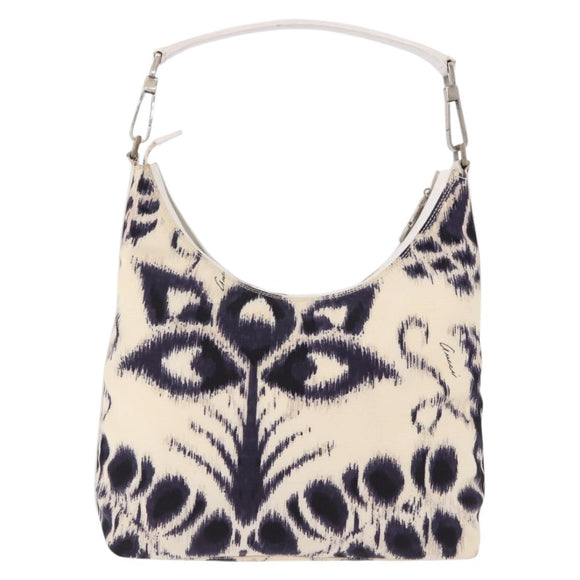 GUCCI Hand Bag Canvas White Silver Auth bs36084