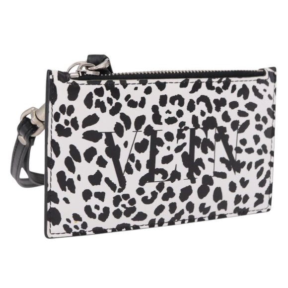 VALENTINO Card Case Leather White Silver Auth bs36085V