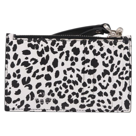 VALENTINO Card Case Leather White Silver Auth bs36085V