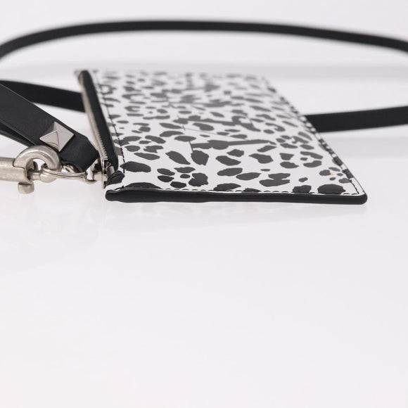 VALENTINO Card Case Leather White Silver Auth bs36085V