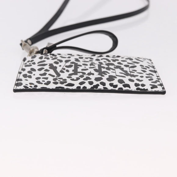 VALENTINO Card Case Leather White Silver Auth bs36085V