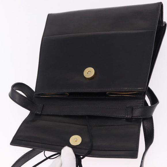 Salvatore Ferragamo Shoulder Bag Leather Black Gold Auth bs36087