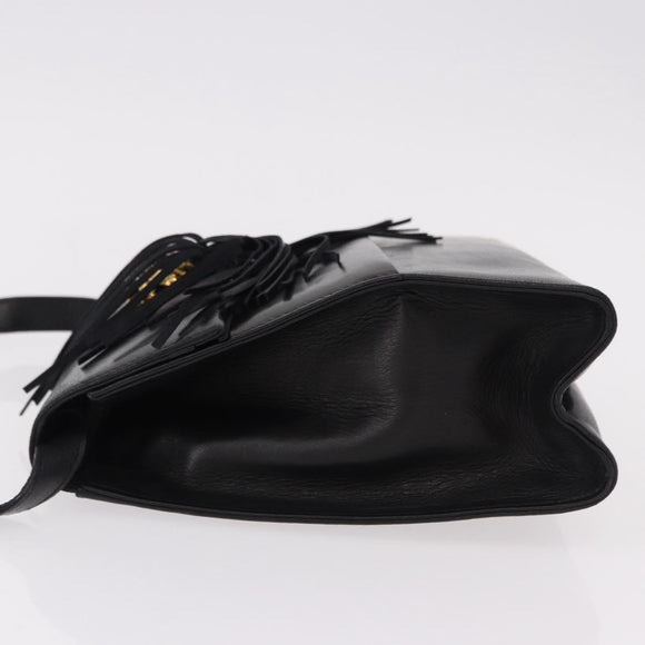 Salvatore Ferragamo Shoulder Bag Leather Black Gold Auth bs36087