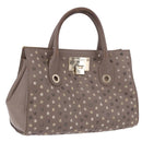 Jimmy Choo Riley Small Star Studs Hand Bag Leather Gray Gold Auth bs36088-1