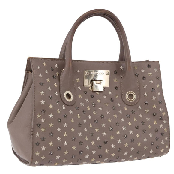 Jimmy Choo Riley Small Star Studs Hand Bag Leather Gray Gold Auth bs36088