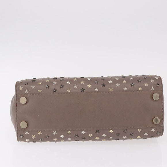 Jimmy Choo Riley Small Star Studs Hand Bag Leather Gray Gold Auth bs36088