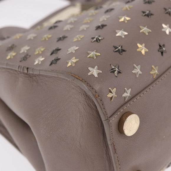 Jimmy Choo Riley Small Star Studs Hand Bag Leather Gray Gold Auth bs36088