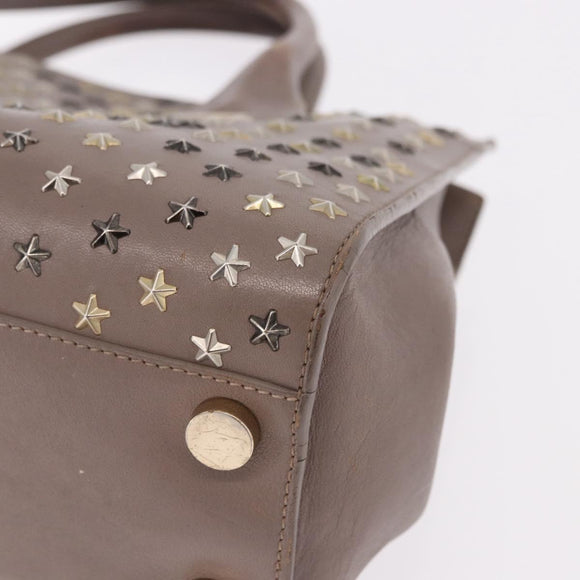 Jimmy Choo Riley Small Star Studs Hand Bag Leather Gray Gold Auth bs36088