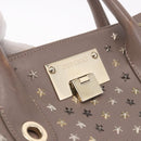 Jimmy Choo Riley Small Star Studs Hand Bag Leather Gray Gold Auth bs36088-15