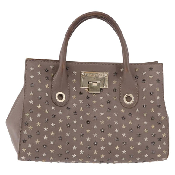 Jimmy Choo Riley Small Star Studs Hand Bag Leather Gray Gold Auth bs36088