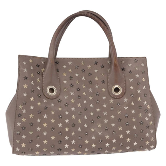 Jimmy Choo Riley Small Star Studs Hand Bag Leather Gray Gold Auth bs36088