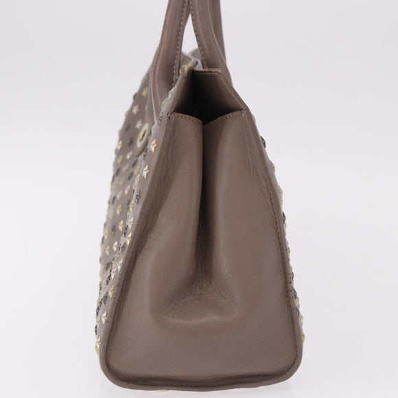 Jimmy Choo Riley Small Star Studs Hand Bag Leather Gray Gold Auth bs36088