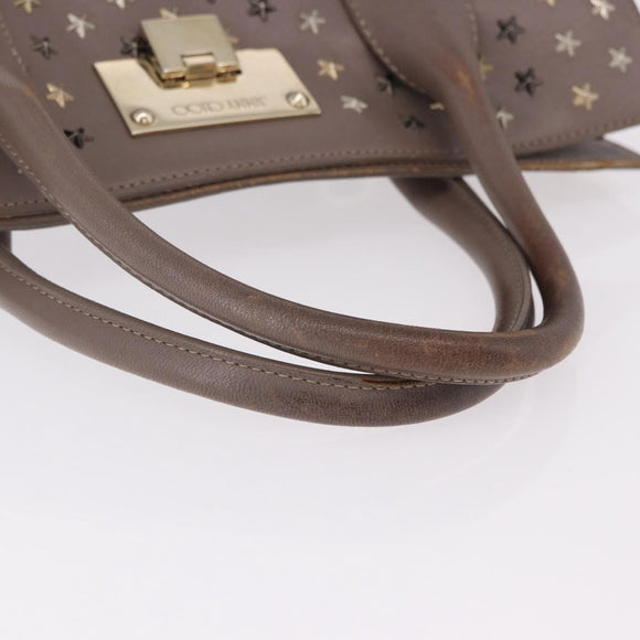 Jimmy Choo Riley Small Star Studs Hand Bag Leather Gray Gold Auth bs36088