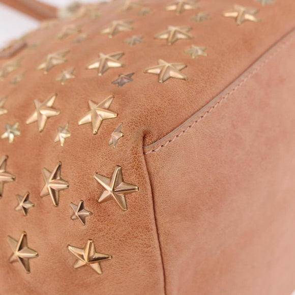 Jimmy Choo Star Studs Hand Bag Leather Pink Gold Auth bs36089
